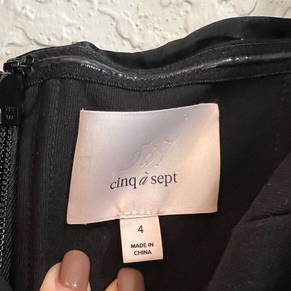 CINQ A SEPT Teo Off Shoulder Puff Sleeve Mini Dress Satin Crepe Black - Picture 9 of 10